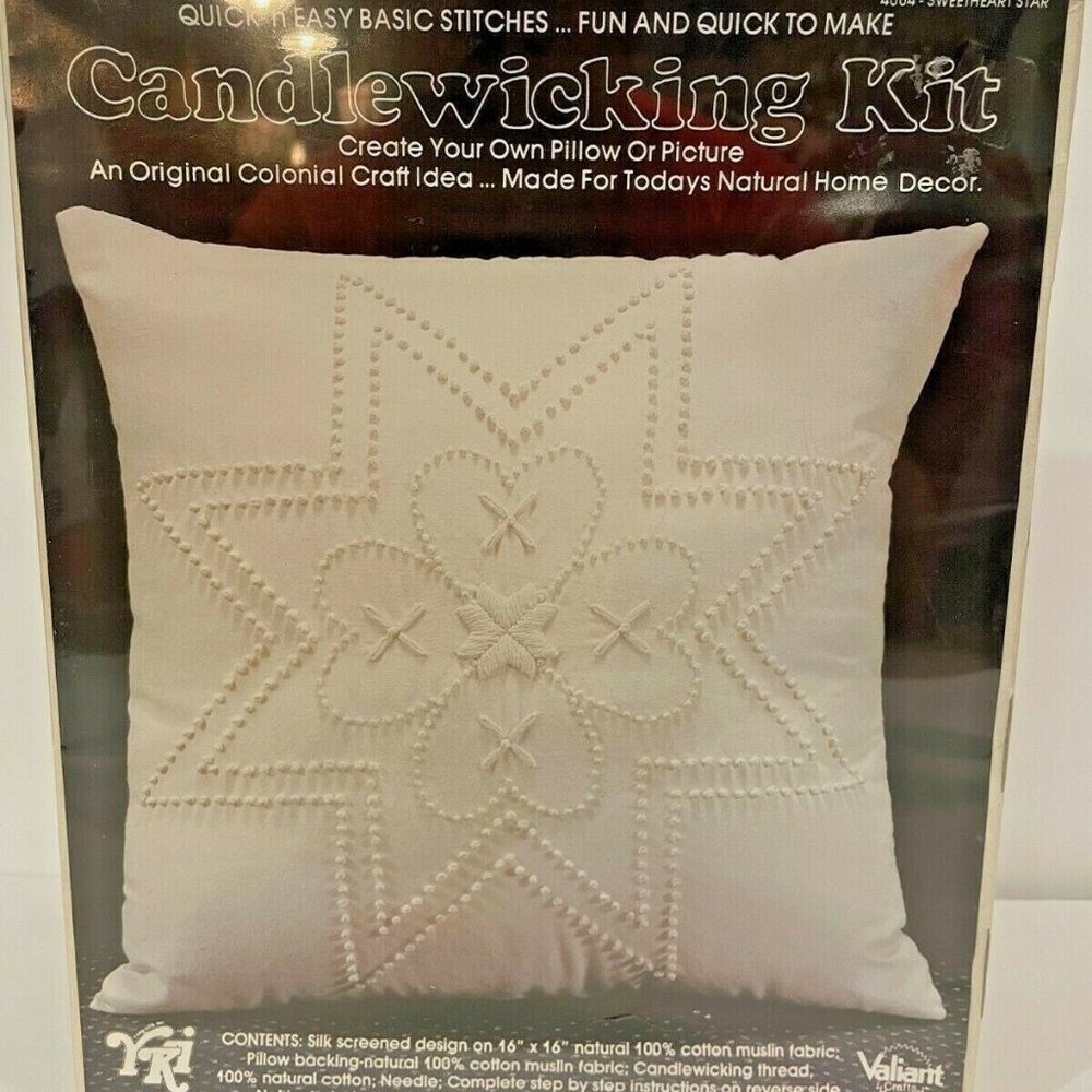 1977 Candlewicking Kit YKI Valiant Crafts Sweetheart Star Pillow NEW in Box
